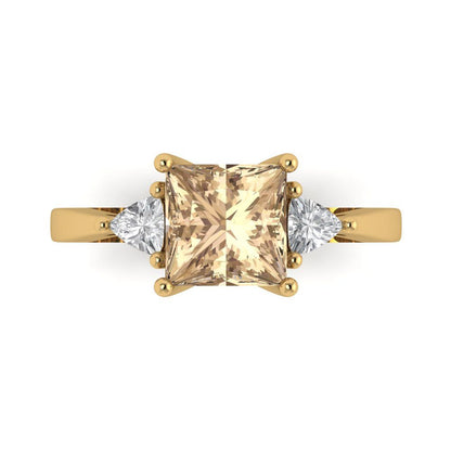 2.32 cttw Yellow Moissanite Three-Stone Engagement Ring - Solid Gold (Princess Cut,7.0mm)