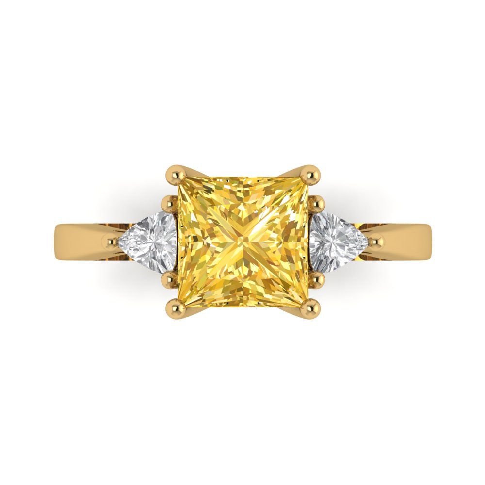 2.32 cttw Natural Citrine Three-Stone Engagement Ring - Solid Gold (Princess Cut,7.0mm)
