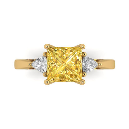 2.32 cttw Natural Citrine Three-Stone Engagement Ring - Solid Gold (Princess Cut,7.0mm)