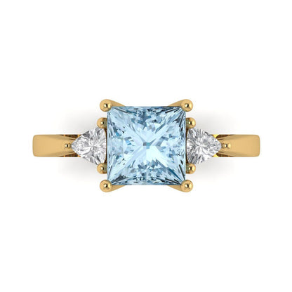 2.32 cttw Natural Swiss Blue Topaz Three-Stone Engagement Ring - Solid Gold (Princess Cut,7.0mm)
