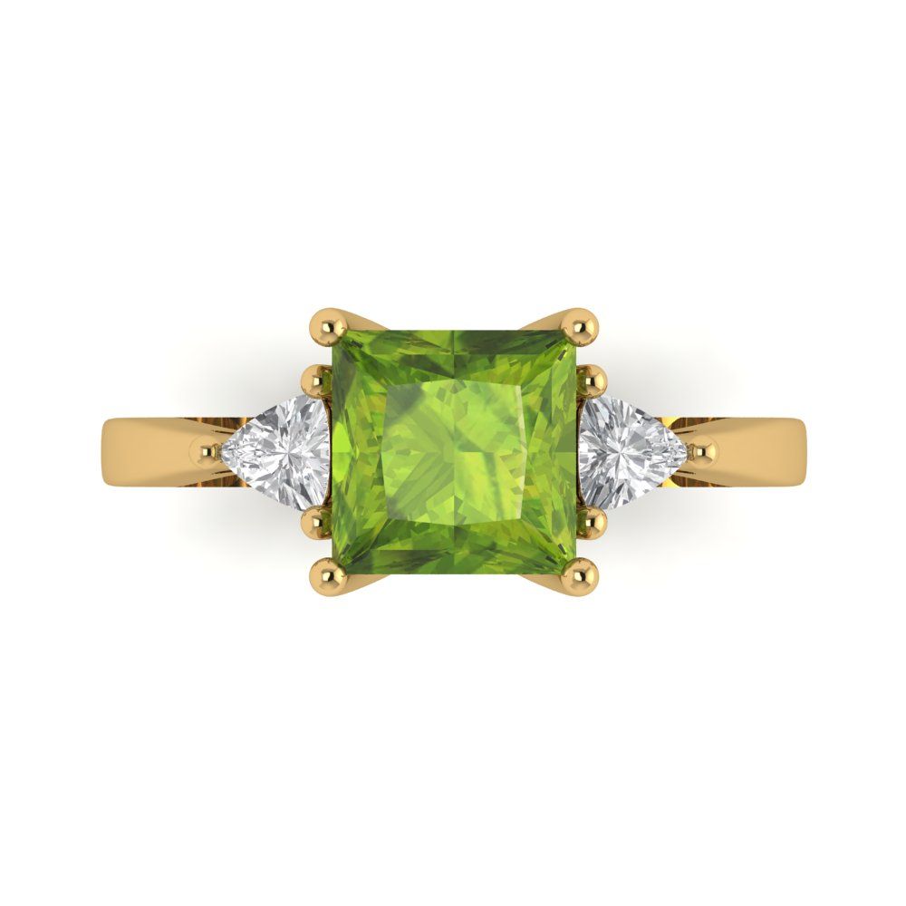 2.32 cttw Natural Peridot Three-Stone Engagement Ring - Solid Gold (Princess Cut,7.0mm)