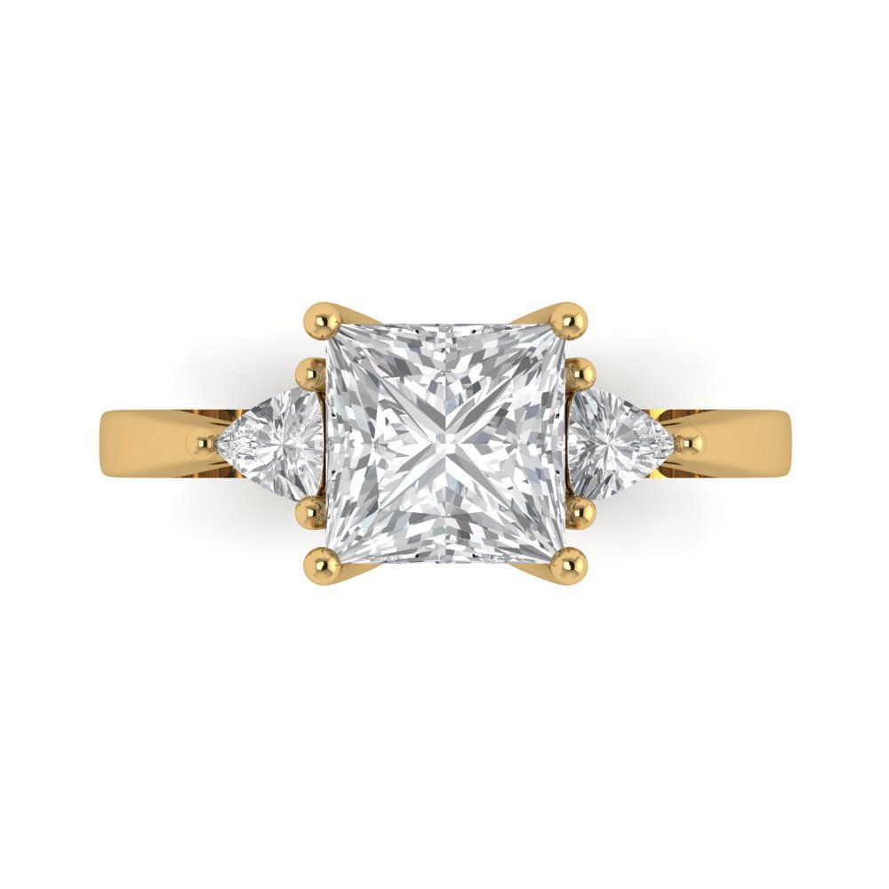 2.32 cttw White Sapphire Three-Stone Engagement Ring - Solid Yellow Gold (VVS1, Princess Cut,7.0mm)