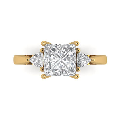 2.32 cttw White Sapphire Three-Stone Engagement Ring - Solid Yellow Gold (VVS1, Princess Cut,7.0mm)