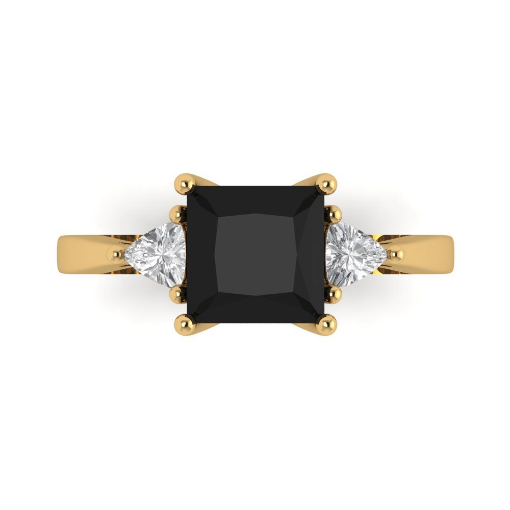 2.32 cttw Natural Onyx Three-Stone Engagement Ring - Solid Gold (Princess Cut,7.0mm)