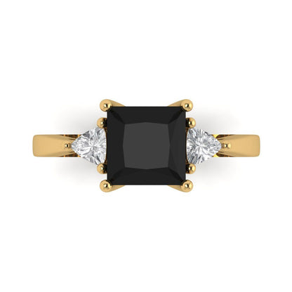 2.32 cttw Natural Onyx Three-Stone Engagement Ring - Solid Gold (Princess Cut,7.0mm)