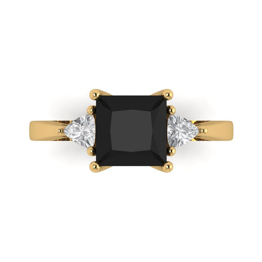 2.32 cttw Natural Onyx Three-Stone Engagement Ring - Solid Yellow Gold (VVS1, Princess Cut,7.0mm)