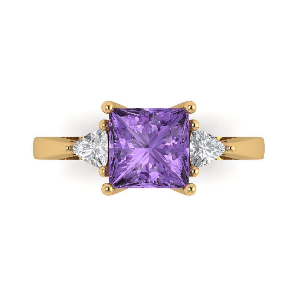 2.32 cttw Simulated Alexandrite Three-Stone Engagement Ring - Solid Gold (Princess Cut,7.0mm)