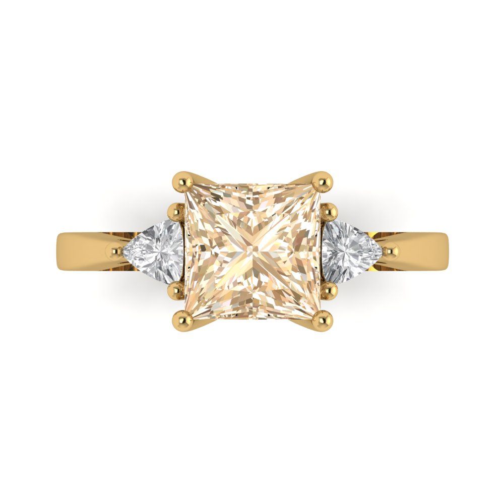 2.32 cttw Natural Morganite Three-Stone Engagement Ring - Solid Gold (Princess Cut,7.0mm)