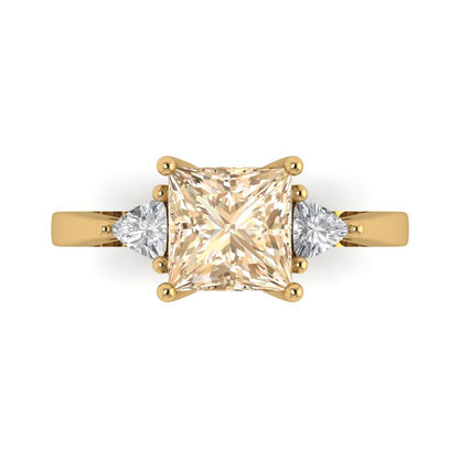 2.32 cttw Natural Morganite Three-Stone Engagement Ring - Solid Gold (Princess Cut,7.0mm)