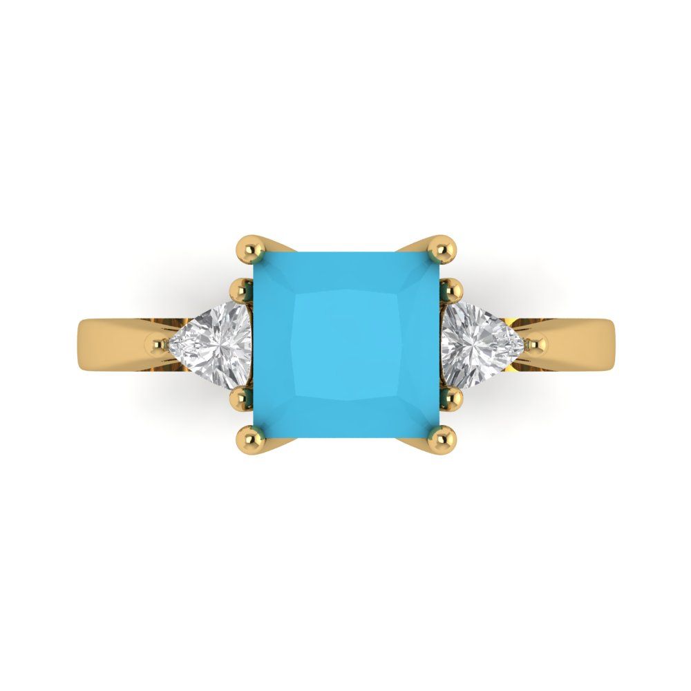 2.32 cttw Simulated Turquoise Three-Stone Engagement Ring - Solid Gold (Princess Cut,7.0mm)