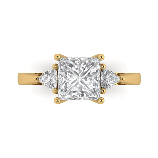 2.32 cttw Zirconia Simulated Diamond Three-Stone Engagement Ring - Solid Yellow Gold (VVS1, Princess Cut,7.0mm)