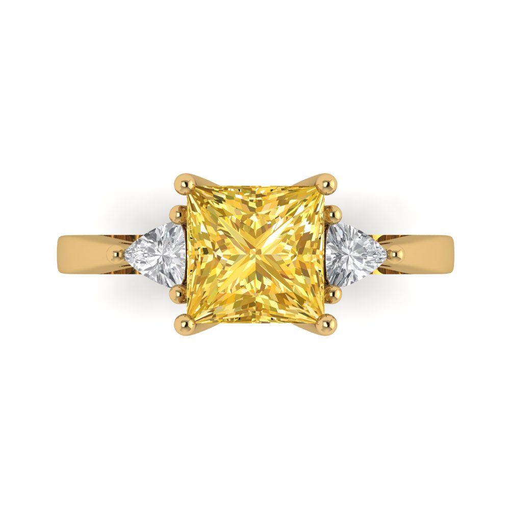 2.32 cttw Zirconia Simulated Yellow Diamond Three-Stone Engagement Ring - Solid Gold (VVS1, Princess Cut,7.0mm)