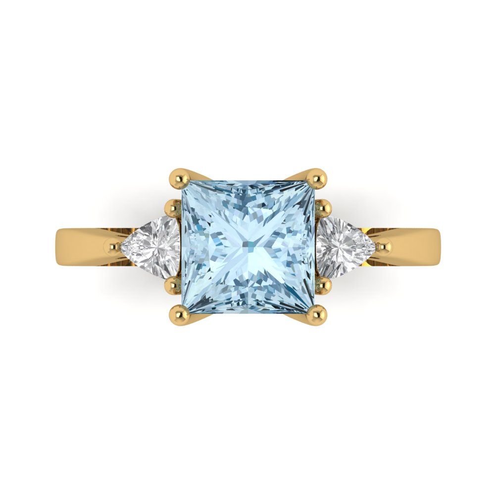2.32 cttw Zirconia Simulated Blue Diamond Three-Stone Engagement Ring - Solid Gold (VVS1, Princess Cut,7.0mm)