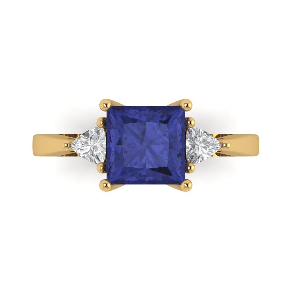 2.32 cttw Simulated Tanzanite Three-Stone Engagement Ring - Solid Gold (Princess Cut,7.0mm)