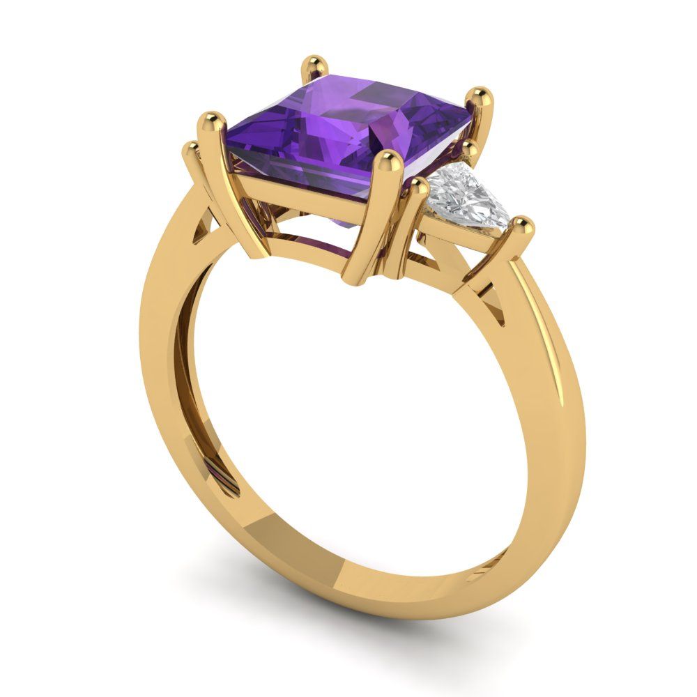 2.32 cttw Natural Amethyst Three-Stone Engagement Ring - Solid Gold (Princess Cut,7.0mm)
