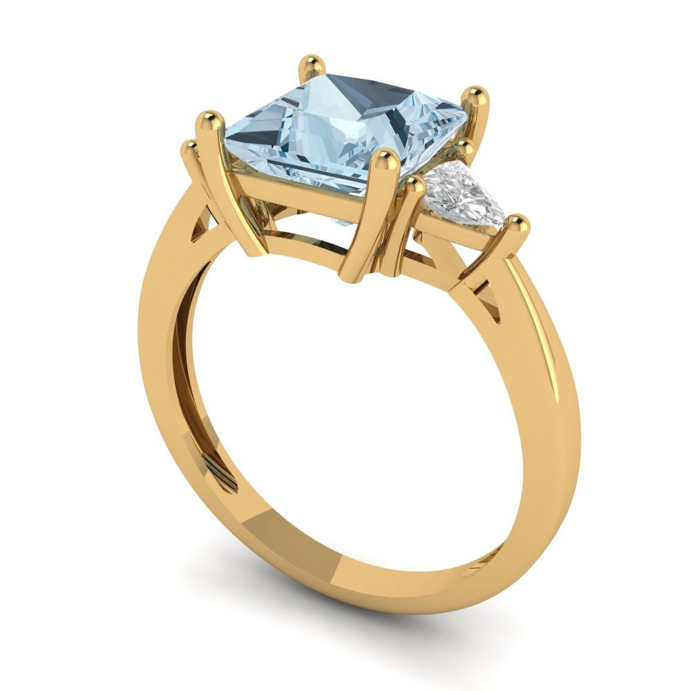 2.32 cttw Natural Swiss Blue Topaz Three-Stone Engagement Ring - Solid Gold (Princess Cut,7.0mm)