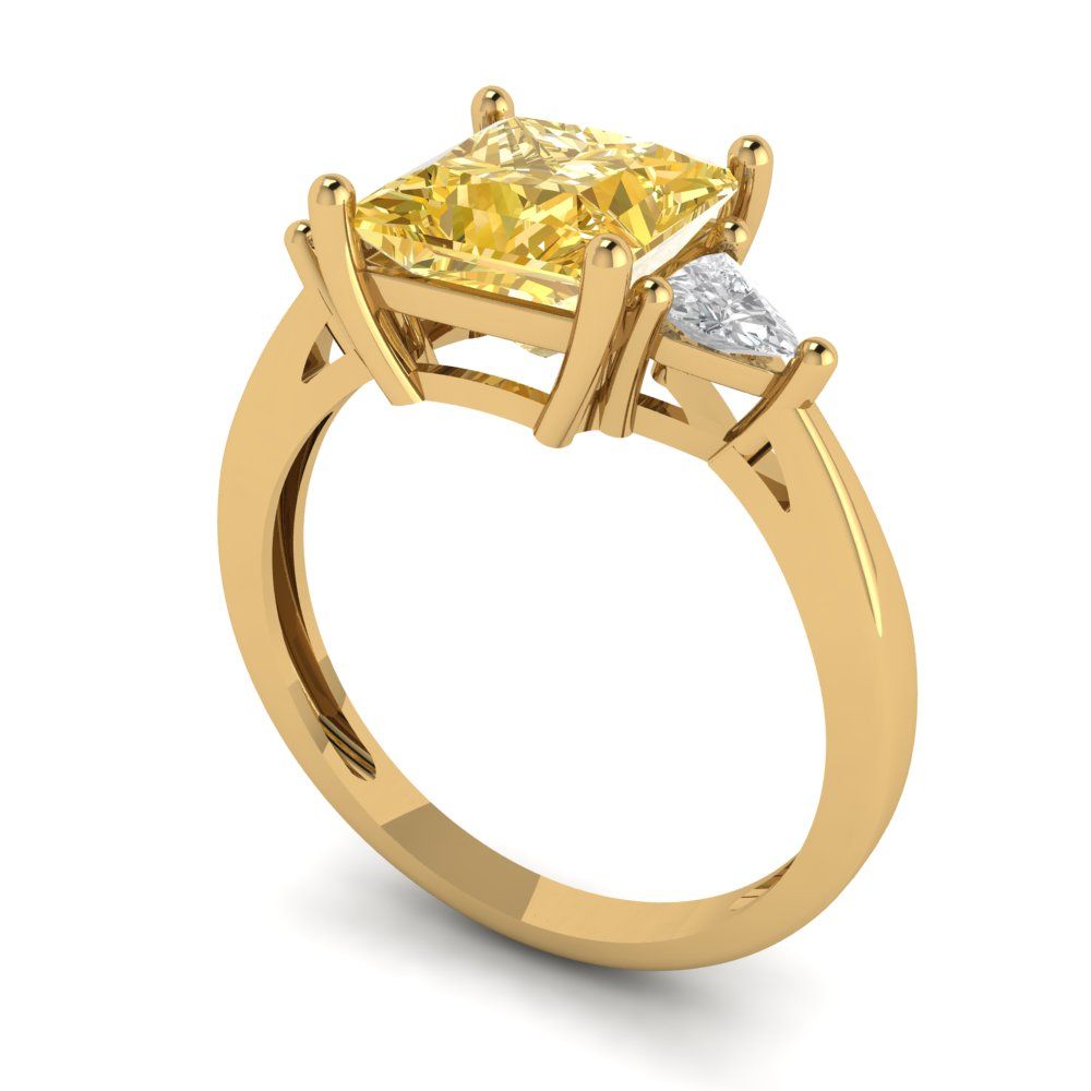 2.32 cttw Zirconia Simulated Yellow Diamond Three-Stone Engagement Ring - Solid Gold (VVS1, Princess Cut,7.0mm)