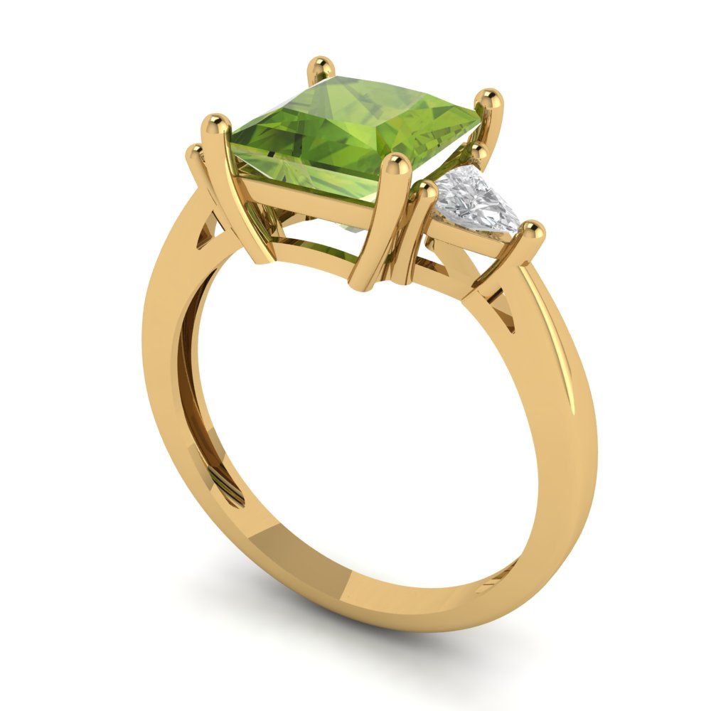 2.32 cttw Natural Peridot Three-Stone Engagement Ring - Solid Gold (Princess Cut,7.0mm)