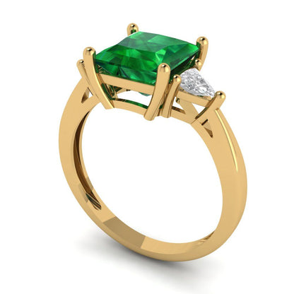 2.32 cttw Simulated Emerald Three-Stone Engagement Ring - Solid Yellow Gold (VVS1, Princess Cut,7.0mm)