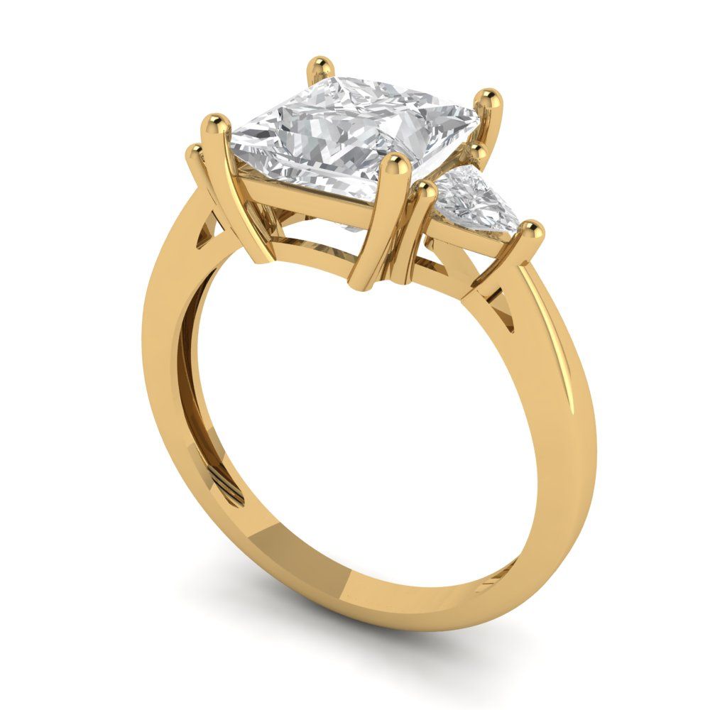 2.32 cttw White Sapphire Three-Stone Engagement Ring - Solid Yellow Gold (VVS1, Princess Cut,7.0mm)