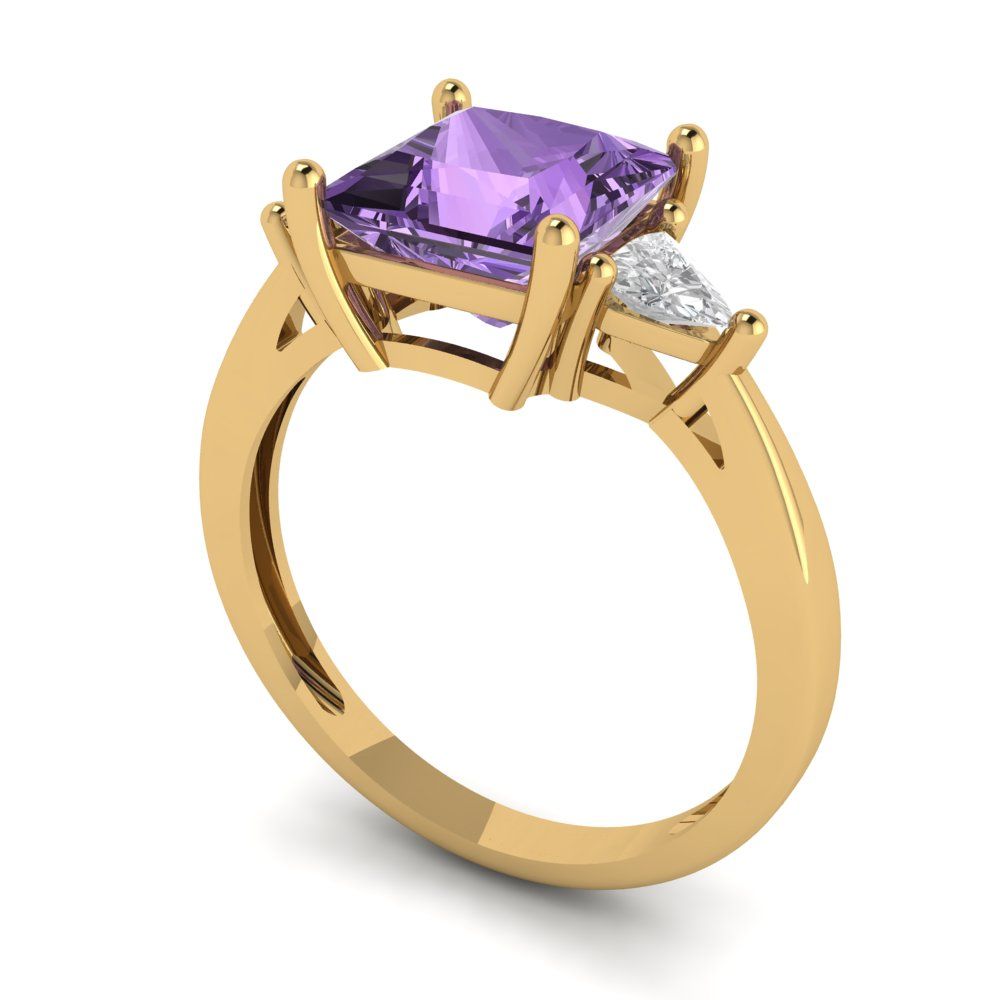 2.32 cttw Simulated Alexandrite Three-Stone Engagement Ring - Solid Gold (Princess Cut,7.0mm)