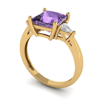 2.32 cttw Simulated Alexandrite Three-Stone Engagement Ring - Solid Gold (Princess Cut,7.0mm)