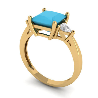 2.32 cttw Simulated Turquoise Three-Stone Engagement Ring - Solid Gold (Princess Cut,7.0mm)