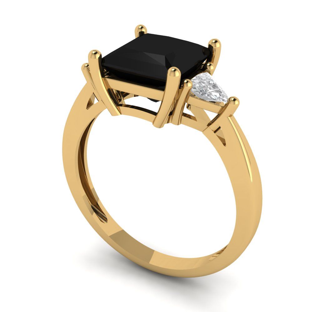 2.32 cttw Natural Onyx Three-Stone Engagement Ring - Solid Gold (Princess Cut,7.0mm)
