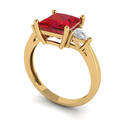 2.32 cttw Simulated Ruby Three-Stone Engagement Ring - Solid Yellow Gold (VVS1, Princess Cut,7.0mm)