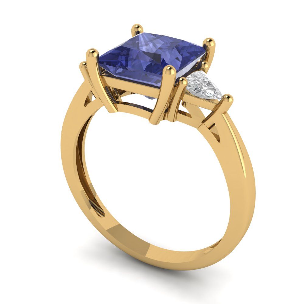 2.32 cttw Simulated Tanzanite Three-Stone Engagement Ring - Solid Gold (Princess Cut,7.0mm)
