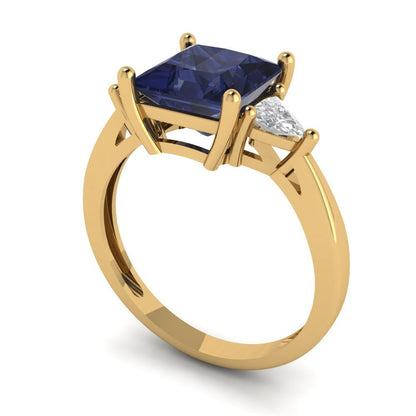 2.32 cttw Simulated Blue Sapphire Three-Stone Engagement Ring - Solid Gold (Princess Cut,7.0mm)