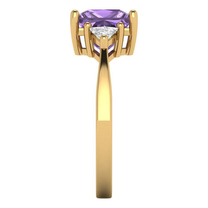 2.32 cttw Simulated Alexandrite Three-Stone Engagement Ring - Solid Gold (Princess Cut,7.0mm)