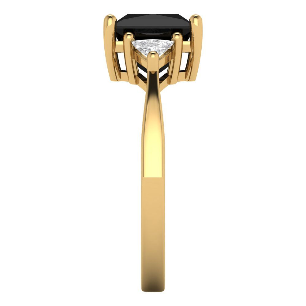 2.32 cttw Natural Onyx Three-Stone Engagement Ring - Solid Gold (Princess Cut,7.0mm)