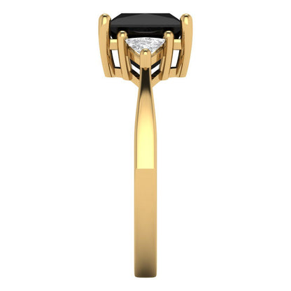 2.32 cttw Natural Onyx Three-Stone Engagement Ring - Solid Gold (Princess Cut,7.0mm)