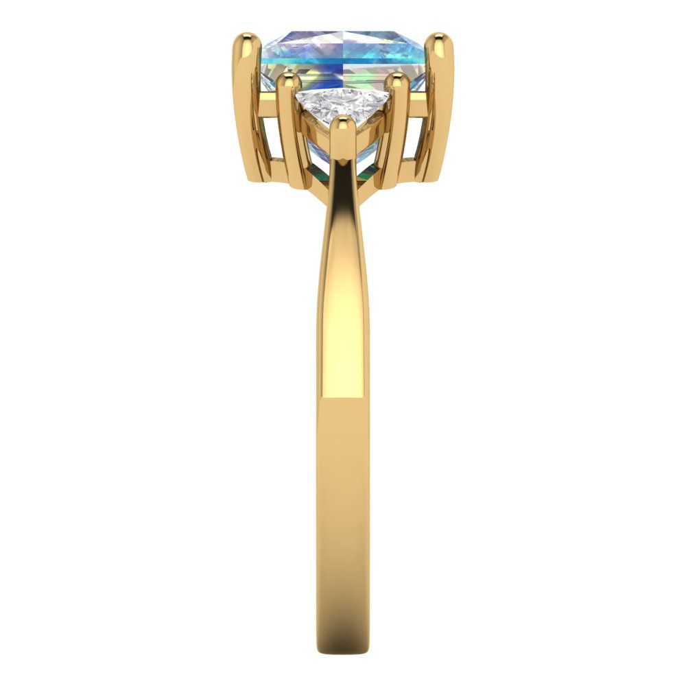 2.32 cttw Blue Moissanite Three-Stone Engagement Ring - Solid Gold (Princess Cut,7.0mm)