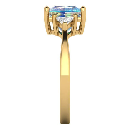 2.32 cttw Blue Moissanite Three-Stone Engagement Ring - Solid Gold (Princess Cut,7.0mm)