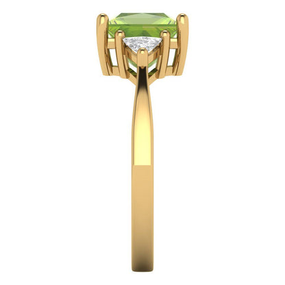 2.32 cttw Natural Peridot Three-Stone Engagement Ring - Solid Gold (Princess Cut,7.0mm)