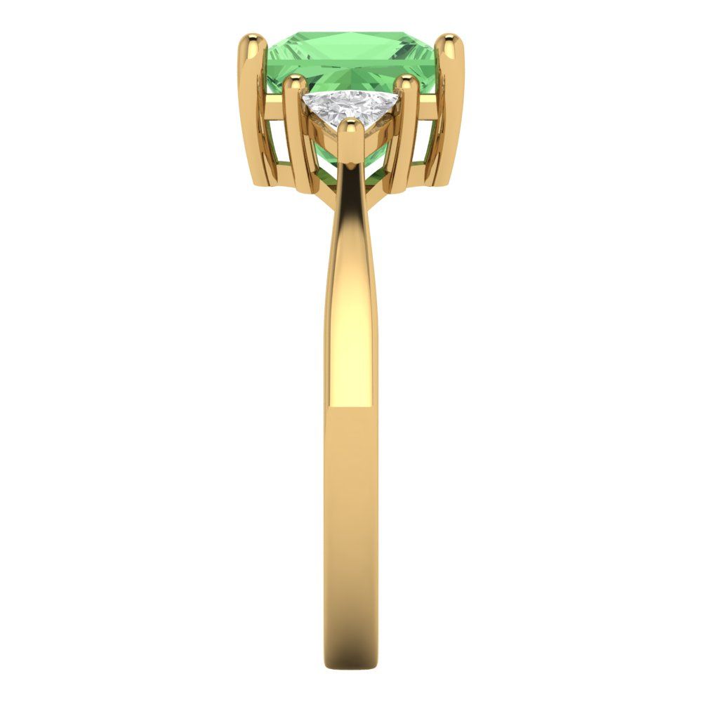 2.32 cttw Zirconia Simulated Green Diamond Three-Stone Engagement Ring - Solid Gold (VVS1, Princess Cut,7.0mm)
