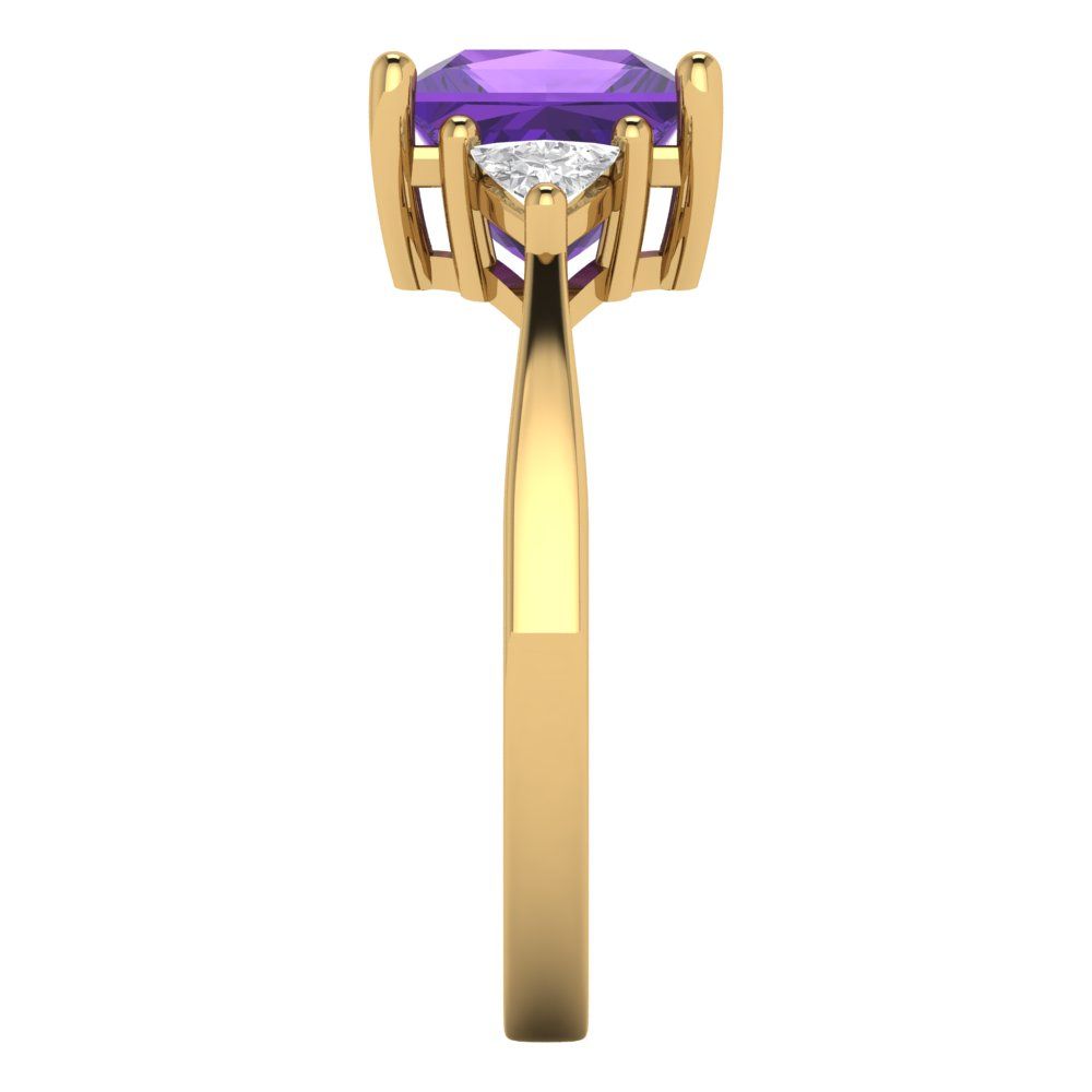 2.32 cttw Natural Amethyst Three-Stone Engagement Ring - Solid Gold (Princess Cut,7.0mm)