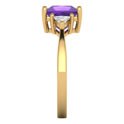 2.32 cttw Natural Amethyst Three-Stone Engagement Ring - Solid Gold (Princess Cut,7.0mm)