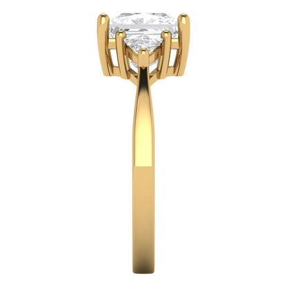 2.32 cttw White Sapphire Three-Stone Engagement Ring - Solid Yellow Gold (VVS1, Princess Cut,7.0mm)