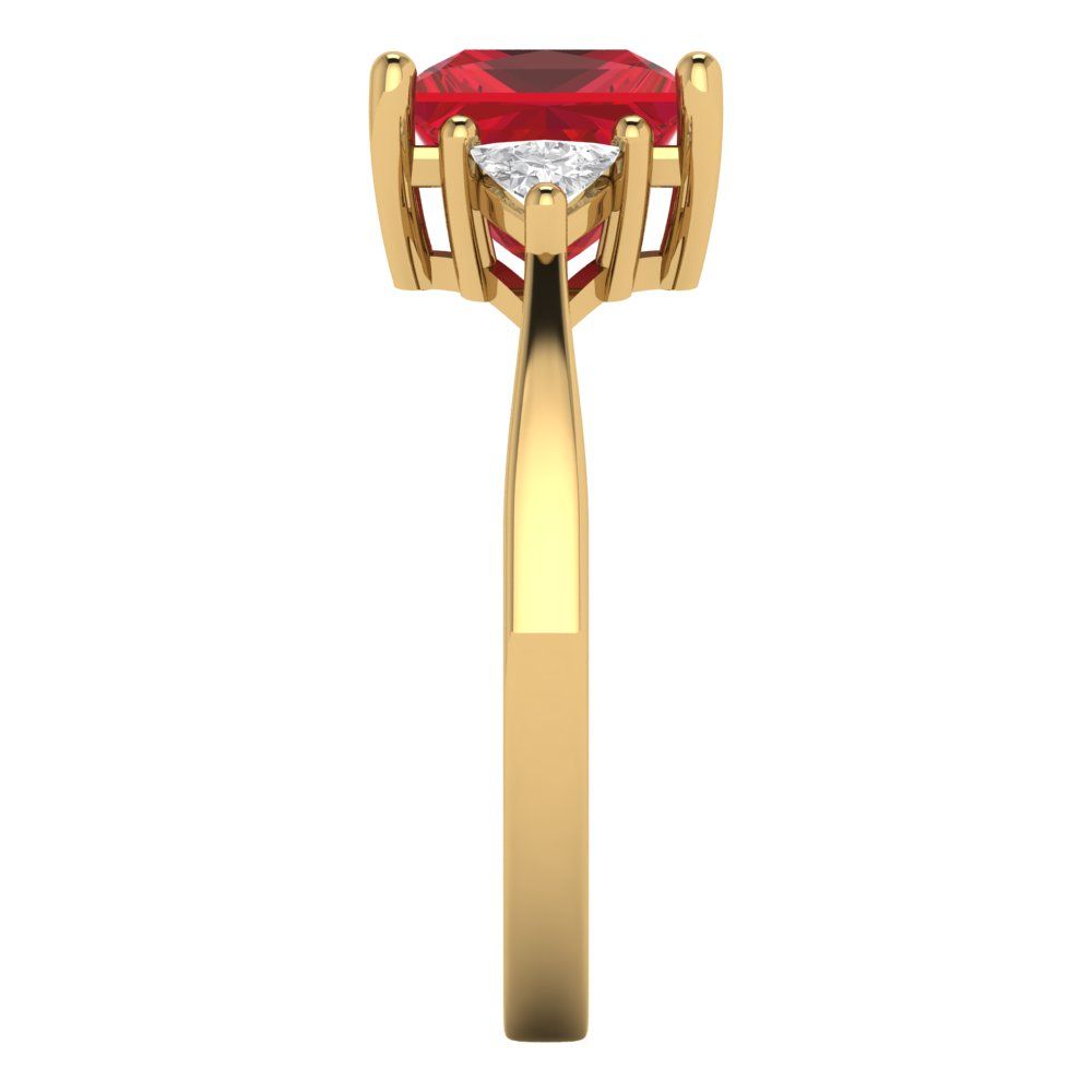 2.32 cttw Simulated Ruby Three-Stone Engagement Ring - Solid Yellow Gold (VVS1, Princess Cut,7.0mm)