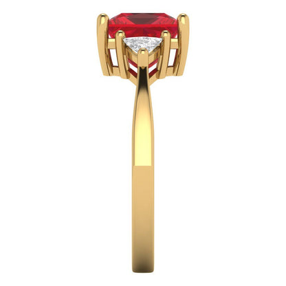 2.32 cttw Simulated Ruby Three-Stone Engagement Ring - Solid Yellow Gold (VVS1, Princess Cut,7.0mm)