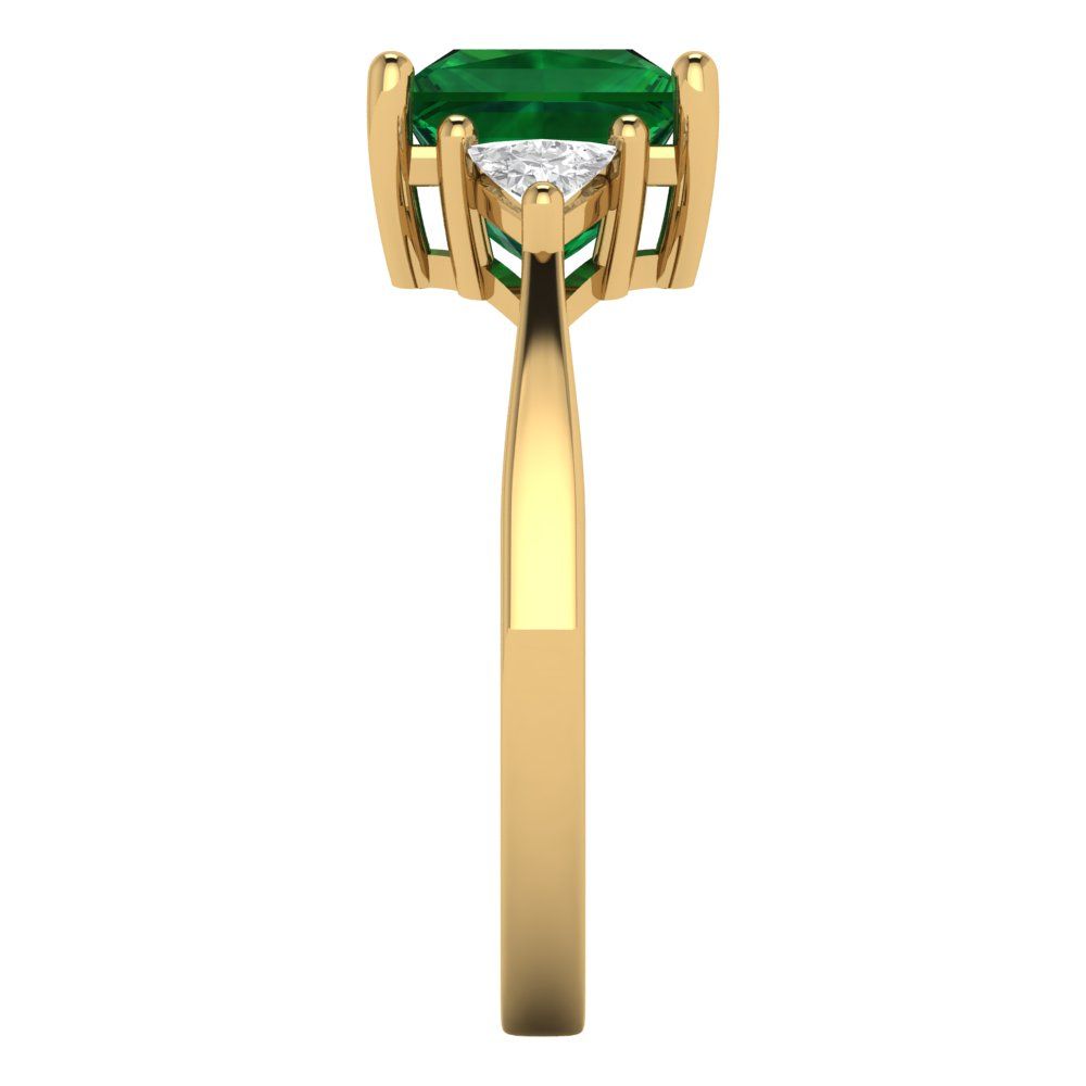 2.32 cttw Simulated Emerald Three-Stone Engagement Ring - Solid Yellow Gold (VVS1, Princess Cut,7.0mm)