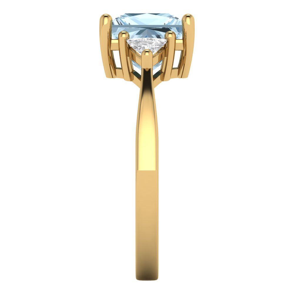 2.32 cttw Zirconia Simulated Blue Diamond Three-Stone Engagement Ring - Solid Gold (VVS1, Princess Cut,7.0mm)