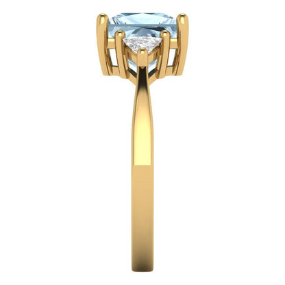 2.32 cttw Zirconia Simulated Blue Diamond Three-Stone Engagement Ring - Solid Gold (VVS1, Princess Cut,7.0mm)