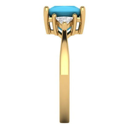 2.32 cttw Simulated Turquoise Three-Stone Engagement Ring - Solid Gold (Princess Cut,7.0mm)