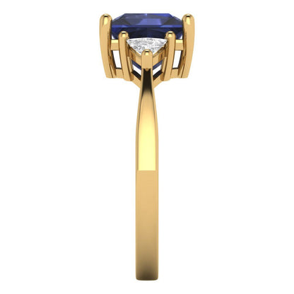 2.32 cttw Simulated Blue Sapphire Three-Stone Engagement Ring - Solid Gold (Princess Cut,7.0mm)