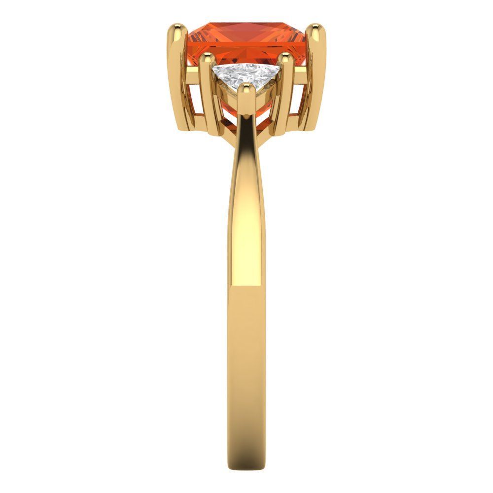 2.32 cttw Zirconia Simulated Red Diamond Three-Stone Engagement Ring - Solid Gold (VVS1, Princess Cut,7.0mm)