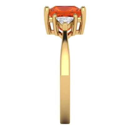 2.32 cttw Zirconia Simulated Red Diamond Three-Stone Engagement Ring - Solid Gold (VVS1, Princess Cut,7.0mm)